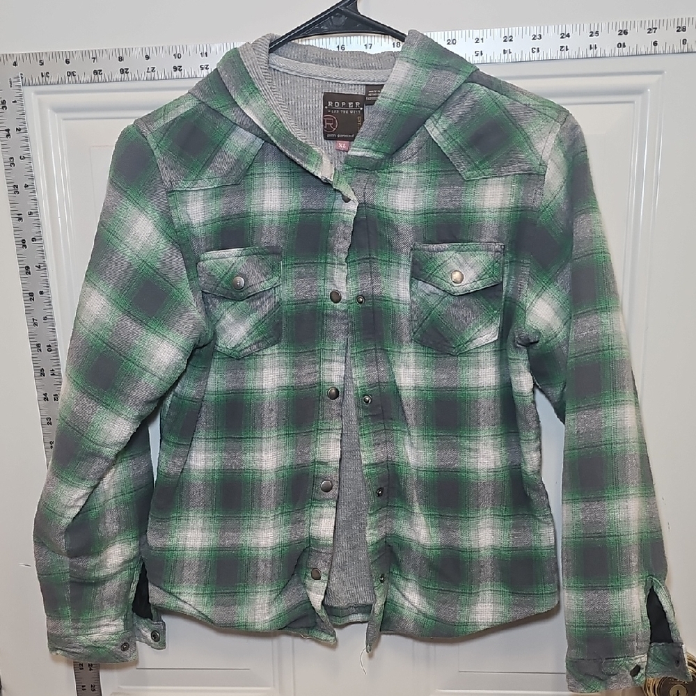 Roper, Kids, Warm, School, Winter Green, Gray, Thick, Plaid, Utility, Button ,
